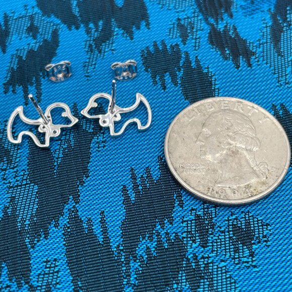 Sterling Silver Dog Shaped Stud Earrings - Picture 3 of 4